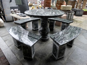 Tischgruppe Granit Ocean green, Sitzgruppe, Sitzgarnitur, Tischset, Tisch und vier Bänke