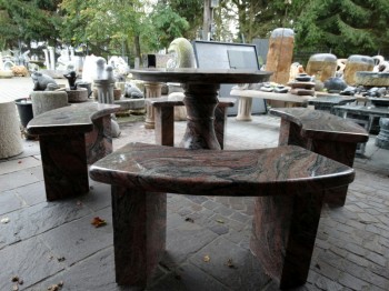 Sitzgarnitur Tisch und vier Bänke Granit Multicolor