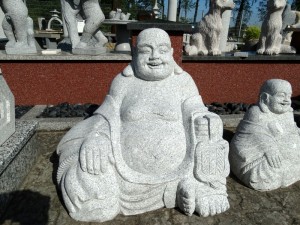 Lachender Buddha Skulptur Granit grau 60 cm